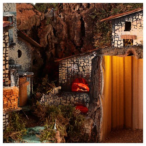 Cenário para presépio napolitano com figuras altura média 14-16 cm, fontanário e cachoeira, 44x97x60 cm 2