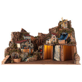 Neapolitan nativity village setting for 14-16 cm with fountain waterfall 45x100x60 cm