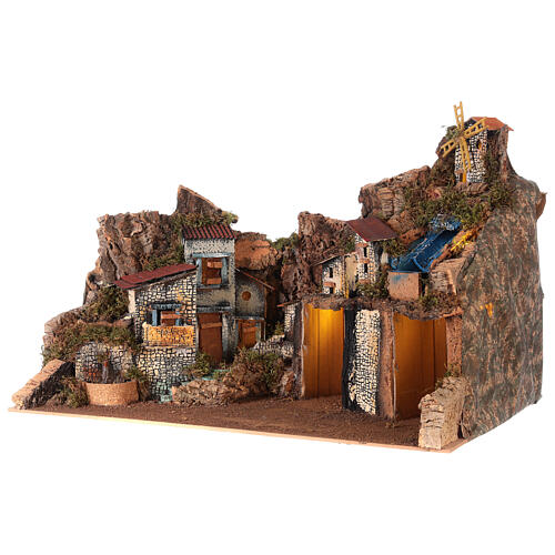 Neapolitan nativity village setting for 14-16 cm with fountain waterfall 45x100x60 cm 3