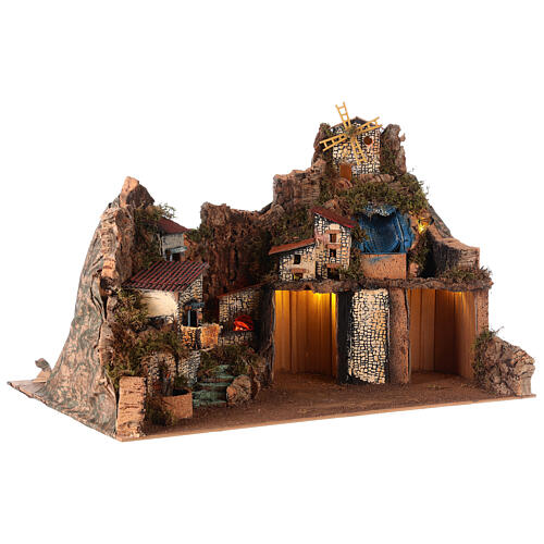 Neapolitan nativity village setting for 14-16 cm with fountain waterfall 45x100x60 cm 5
