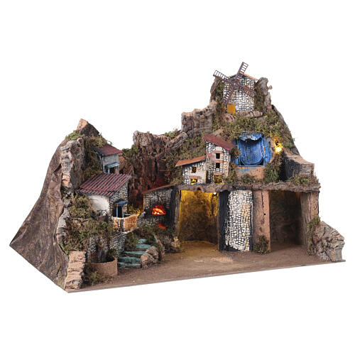 Neapolitan nativity village setting for 14-16 cm with fountain waterfall 45x100x60 cm 5