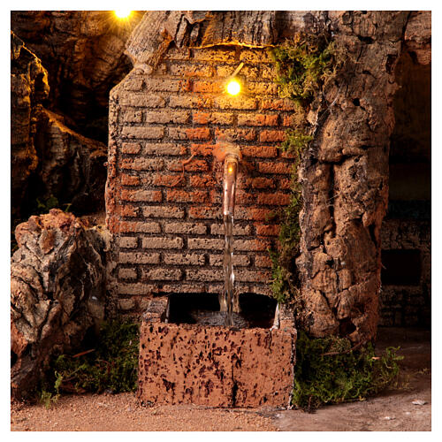 Rustic Nativity scene with kitchen and fountain 40x70x40 4