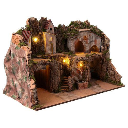 Rustic Nativity scene with kitchen and fountain 40x70x40 10