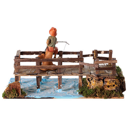 Cais no rio com pescador, miniatura para presépio com figuras altura média 10 cm, medidas: 28x16x14 cm 4