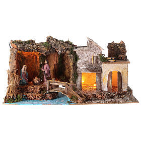 Nativity scene 50x25x25 with lights and Nativity 10 cm