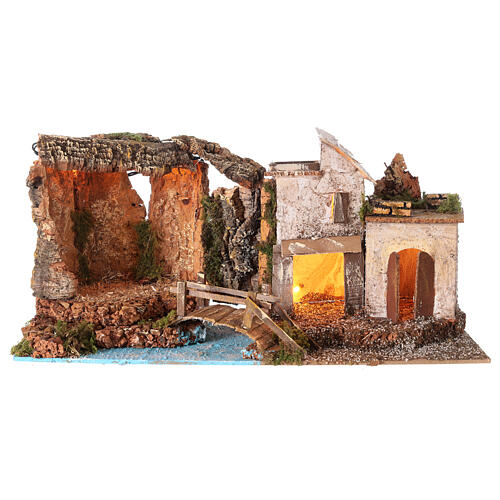 Szopka 50x25x25 z oświetleniem i postaciami sceny Bożego Narodzenia 10 cm 5