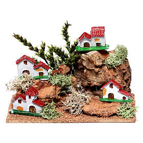 Paisagem de montanha com casas em miniatura para presépio, medidas: 9x11,5x7 cm