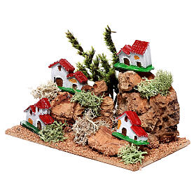 Paisagem de montanha com casas em miniatura para presépio, medidas: 9x11,5x7 cm