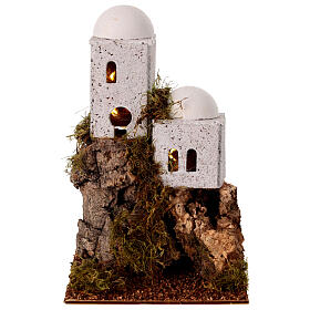 Dorf beleuchtet mit Minarett für Krippe, 15x10x10 cm