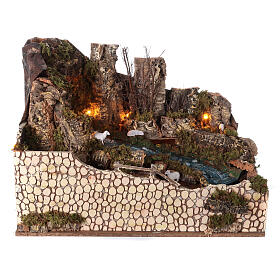 Veil waterfall with stream and pump 60x35x45 cm with lights nativity 10-12 cm