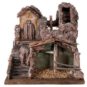Borgo con mulino e cascata 45x45x50 con luci per presepe 10 cm