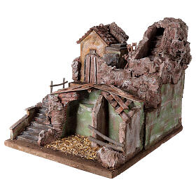 Borgo con mulino e cascata 45x45x50 con luci per presepe 10 cm