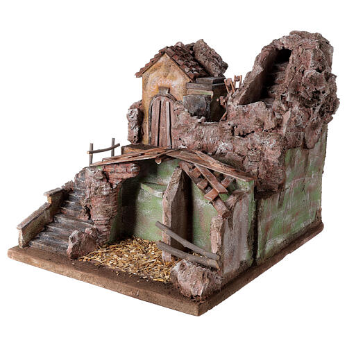 Village with mill and waterfall 45x45x50 cm with lighting for Nativity Scene with 10 cm figurines 2