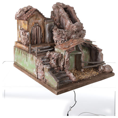 Village with mill and waterfall 45x45x50 cm with lighting for Nativity Scene with 10 cm figurines 3