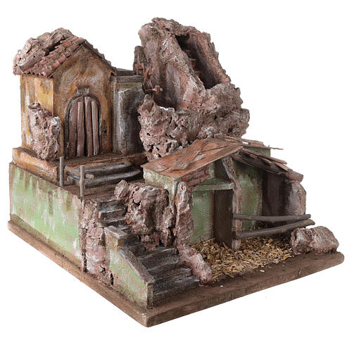 Village with mill and waterfall 45x45x50 cm with lighting for Nativity Scene with 10 cm figurines 4
