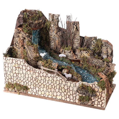Village with mill, waterfall and light 50x45x55 cm for Nativity Scene with 12 cm characters 7