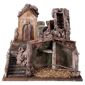 Village with mill and waterfall 50x45x55 cm with lighting for Nativity Scene with 12 cm figurines