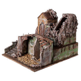 Village with mill and waterfall 50x45x55 cm with lighting for Nativity Scene with 12 cm figurines
