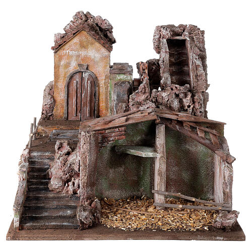 Village with mill and waterfall 50x45x55 cm with lighting for Nativity Scene with 12 cm figurines 1
