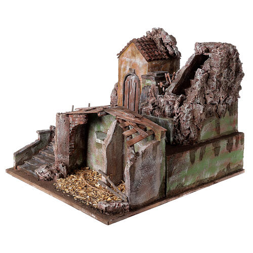 Village with mill and waterfall 50x45x55 cm with lighting for Nativity Scene with 12 cm figurines 2
