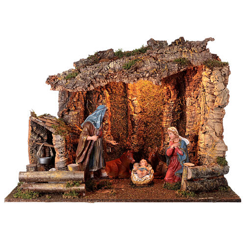 Illuminated stable 55x75x40 cm with Nativity statues of 30 cm 1