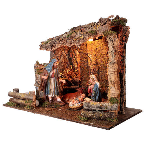 Illuminated stable 55x75x40 cm with Nativity statues of 30 cm 3