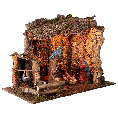 Illuminated stable 55x75x40 cm with Nativity statues of 30 cm 4