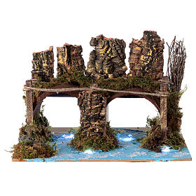 Bridge figurine over river with lights 20x15x15 cm for nativity 8-10 cm