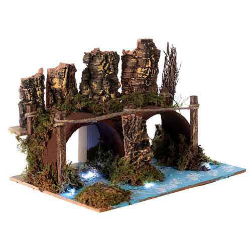 Bridge figurine over river with lights 20x15x15 cm for nativity 8-10 cm 3