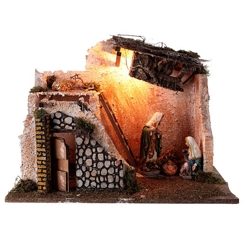 Cabane crèche avec Nativité 16 cm et lumières 50x25x35 cm 1
