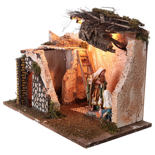 Stajenka do szopki z postaciami sceny Narodzenia 16 cm i światłami, 50x25x35 3