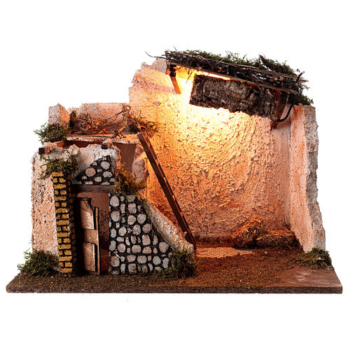 Stajenka do szopki z postaciami sceny Narodzenia 16 cm i światłami, 50x25x35 5