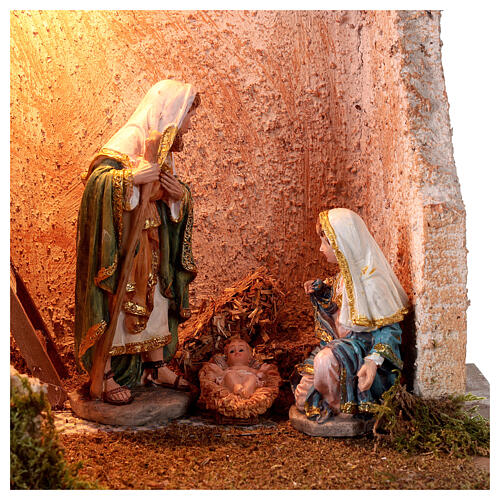 Cabana presépio com Natividade e luzes 50x25x35 cm para figuras de 16 cm de altura média 2
