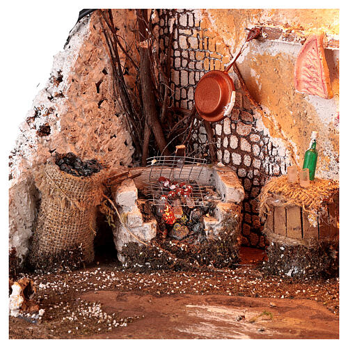 Capanna presepe con Natività 16 cm con luci e fuoco 50x25x35 4