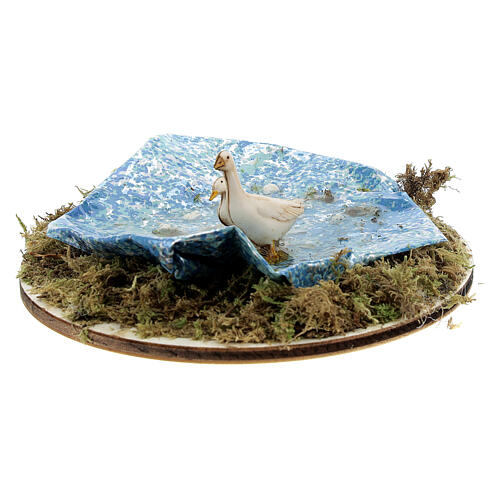 Miniature pond circular realistic water effect with geese Moranduzzo nativity 8-14 cm 2