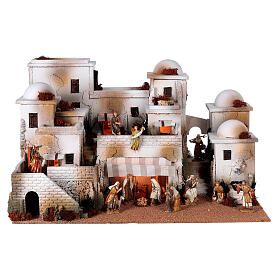 Whole Nativity setting, arabic village with Moranduzzo's figurines of 10 cm, fountain, 40x70x50 cm