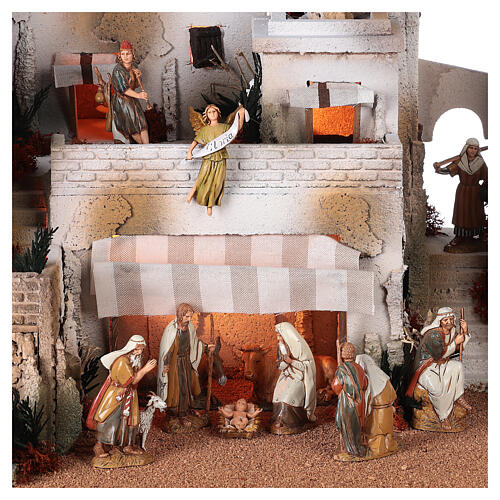 Whole Nativity setting, arabic village with Moranduzzo's figurines of 10 cm, fountain, 40x70x50 cm 2