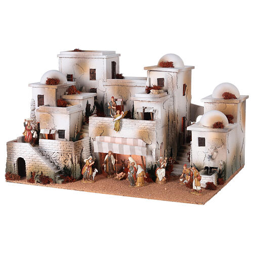 Whole Nativity setting, arabic village with Moranduzzo's figurines of 10 cm, fountain, 40x70x50 cm 3