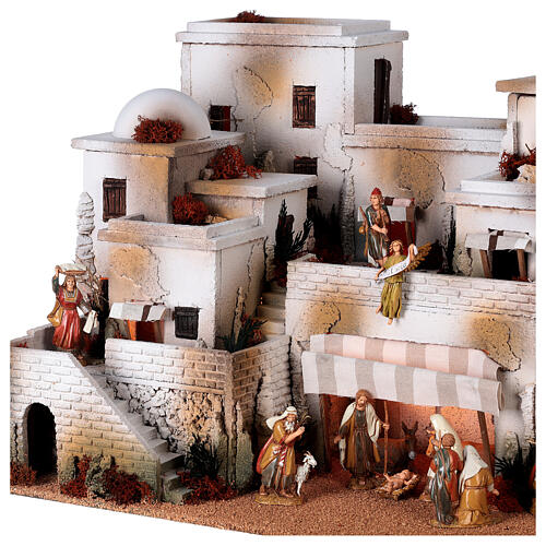 Whole Nativity setting, arabic village with Moranduzzo's figurines of 10 cm, fountain, 40x70x50 cm 4