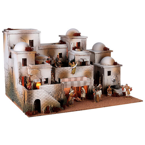 Whole Nativity setting, arabic village with Moranduzzo's figurines of 10 cm, fountain, 40x70x50 cm 5