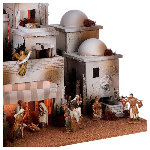 Whole Nativity setting, arabic village with Moranduzzo's figurines of 10 cm, fountain, 40x70x50 cm 6