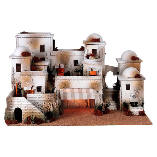 Whole Nativity setting, arabic village with Moranduzzo's figurines of 10 cm, fountain, 40x70x50 cm 7