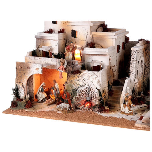 Palestinian Nativity Scene with fireplace, fountain and Moranduzzo's figurines of 10 cm 35x95x45 cm 6