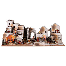 Palestinian Nativity Scene with fireplace, fountain for figurines of 10 cm 35x95x45 cm
