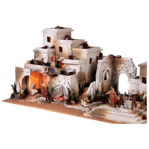 Palestinian Nativity Scene with fireplace, fountain for figurines of 10 cm 35x95x45 cm 7