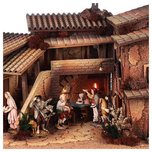 Village with fountain and prepared table 35x100x45 cm for Moranduzzo Nativity Scene with 12 cm characters 4