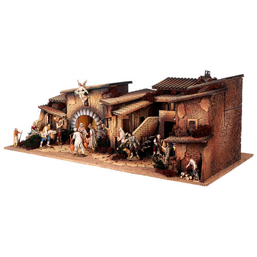 Kompletna szopka miasteczko z fontanną i nakrytym stołem, figurki Moranduzzo 12 cm, 35x100x45 cm 3