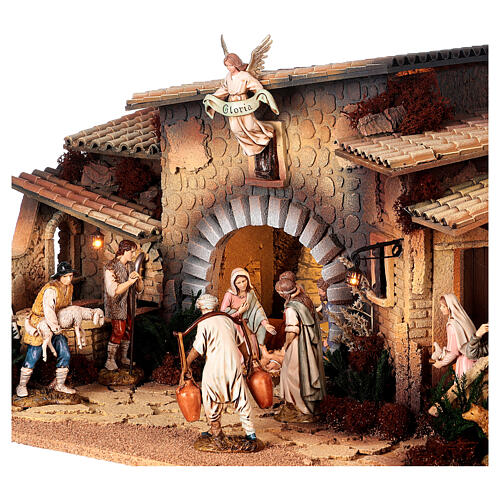 Kompletna szopka miasteczko z fontanną i nakrytym stołem, figurki Moranduzzo 12 cm, 35x100x45 cm 6