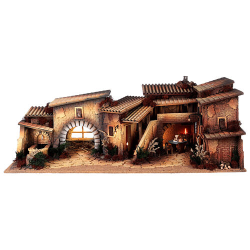Kompletna szopka miasteczko z fontanną i nakrytym stołem, figurki Moranduzzo 12 cm, 35x100x45 cm 8