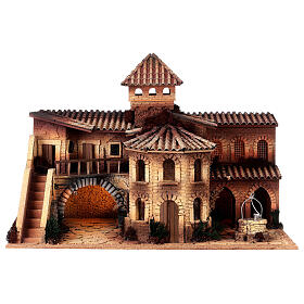 Village crèche complet maison octogonale puits santons Moranduzzo 10 cm 50x70x45 cm s13